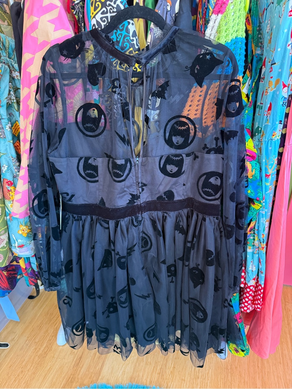 Unique Vintage Emily the Strange Black Sheer Mesh Overlay Dress - Picture 2 of 4
